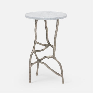 Made Goods Genevier Brass Side Table with Tripod Base in Marble
