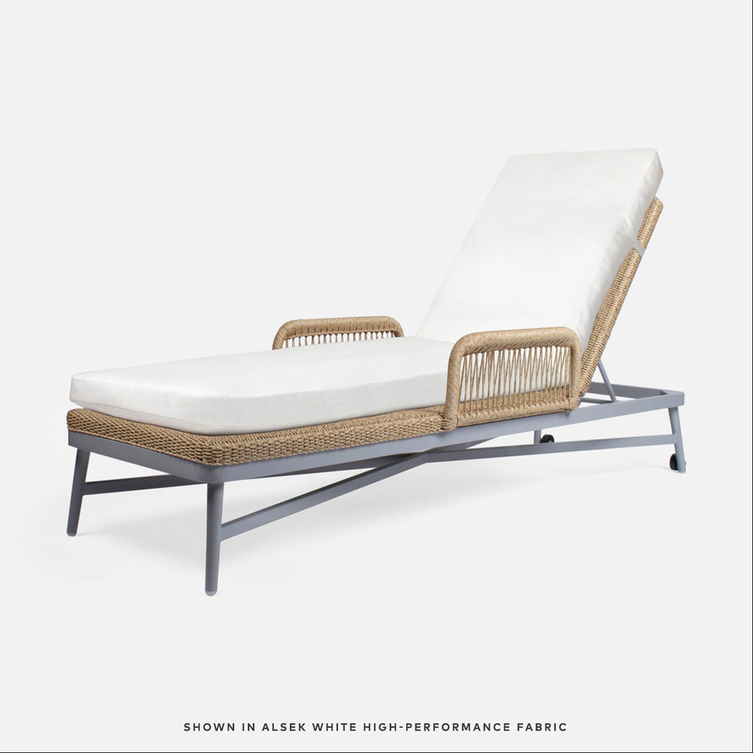 Made Goods Hendrick Aluminum Outdoor Chaise Lounge in Danube Fabric