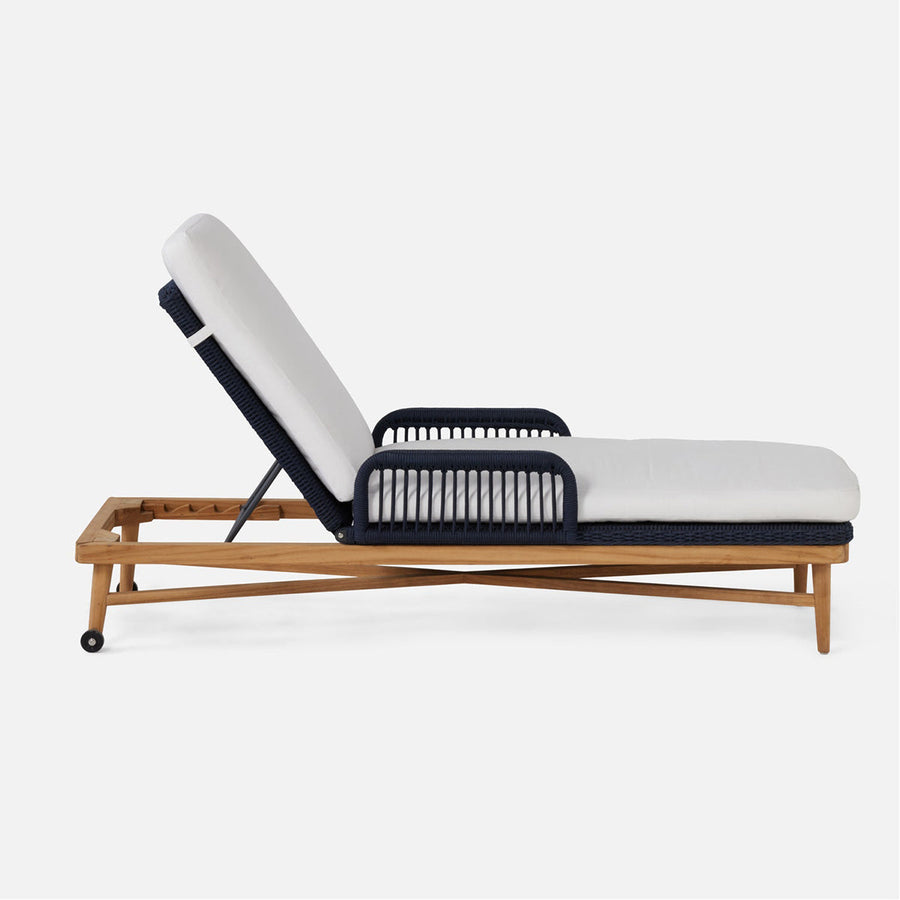 Made Goods Hendrick Teak Outdoor Chaise Lounge in Weser Fabric