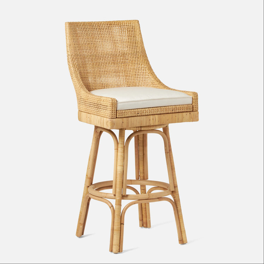 Made Goods Isla Woven Rattan Bar Stool in Colorado Leather