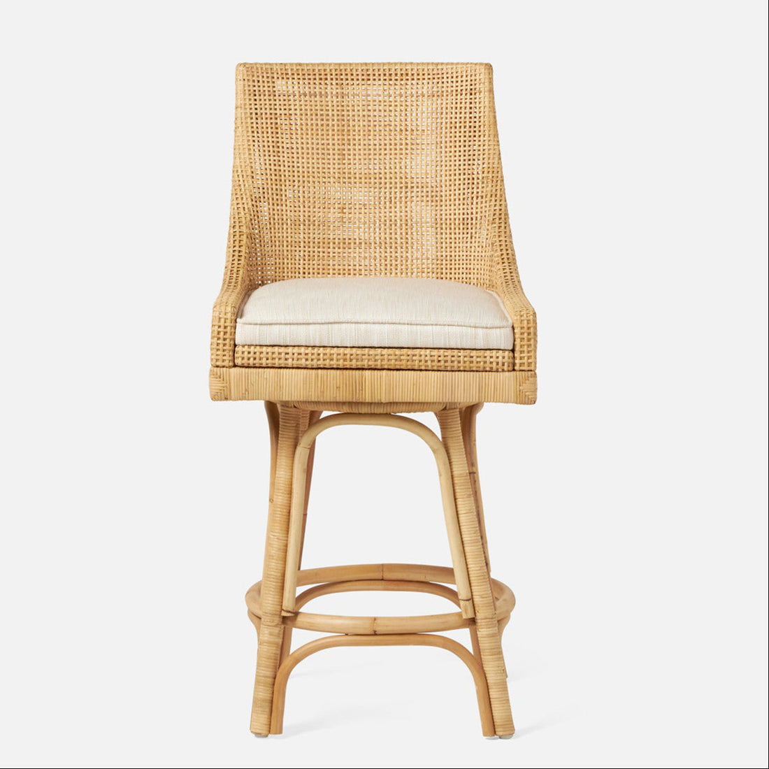 Made Goods Isla Woven Rattan Counter Stool in Rhone Leather