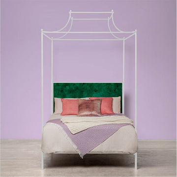 Made Goods Janelle Scalloped Iron Canopy Bed in Garonne Leather