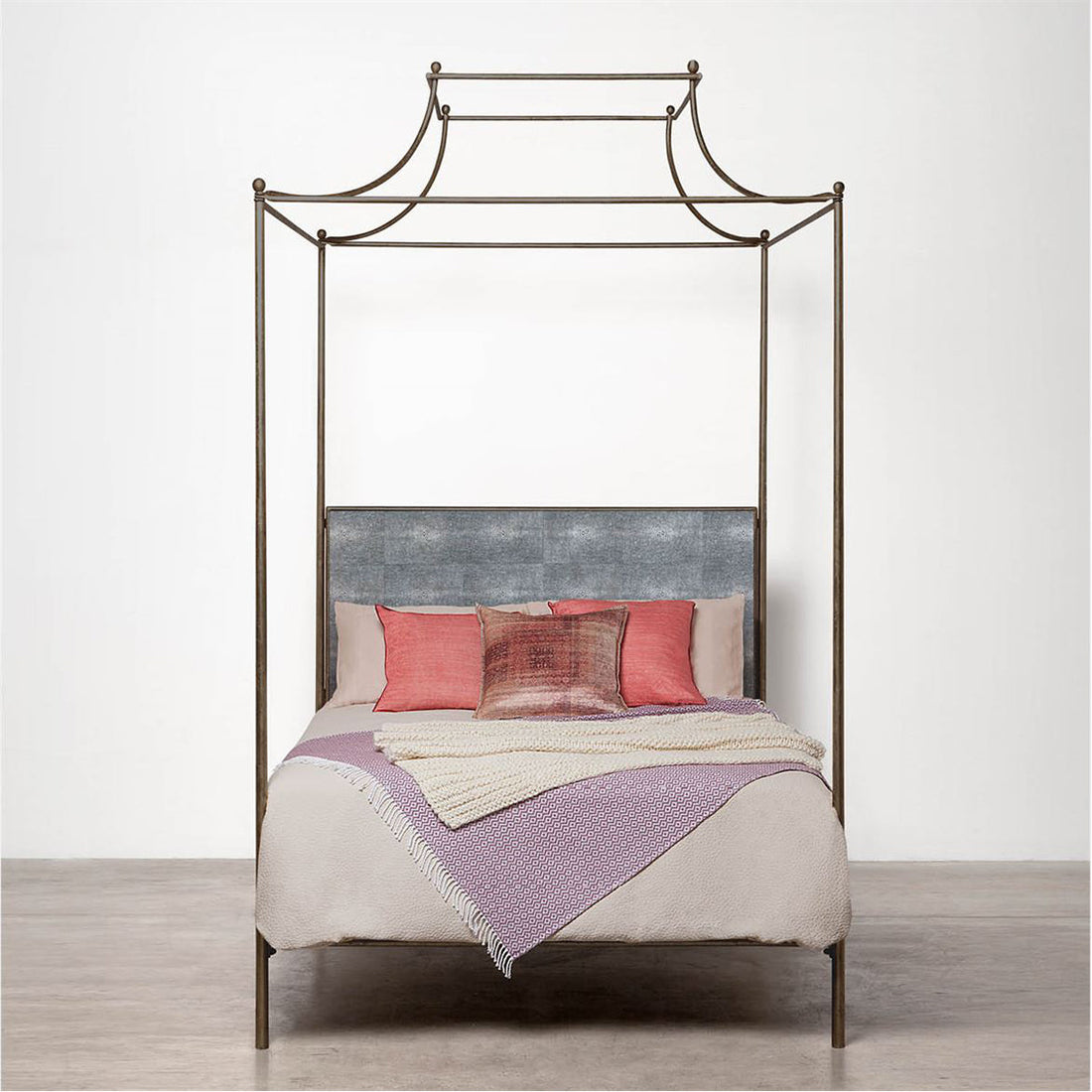 Made Goods Janelle Scalloped Iron Canopy Bed in Severn Canvas