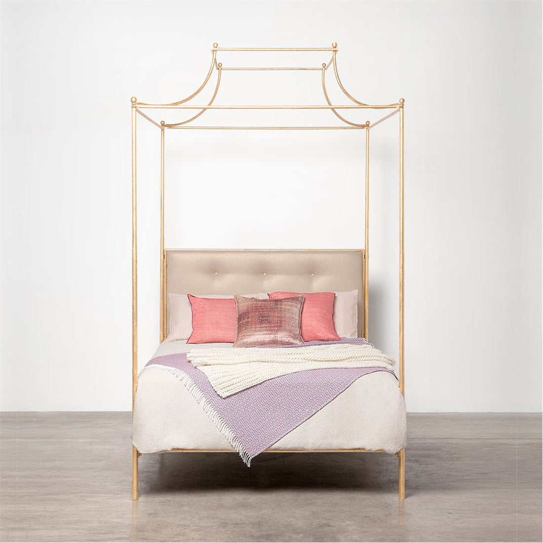 Made Goods Janelle Scalloped Iron Canopy Bed in Rhone Leather
