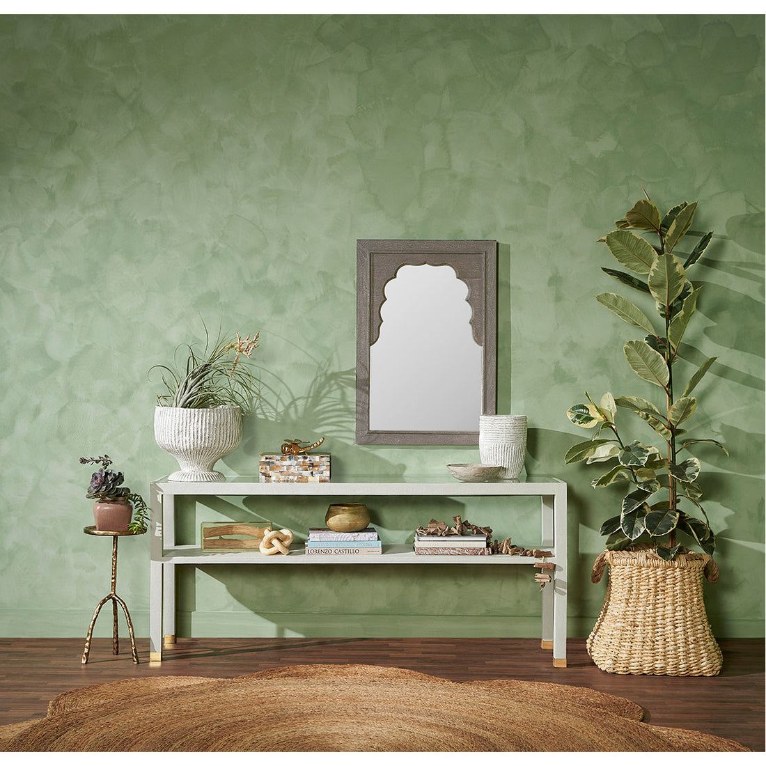 Made Goods Lafeu Console Table in Blanc Realistic Faux Shagreen