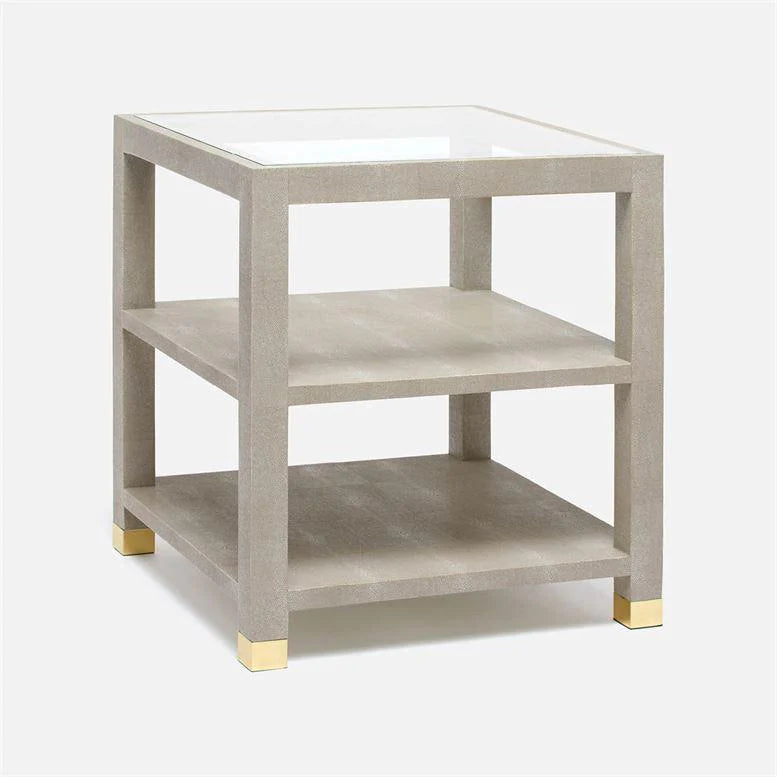 Made Goods Lafeu 24-Inch Glass Top Realistic Faux Shagreen Side Table