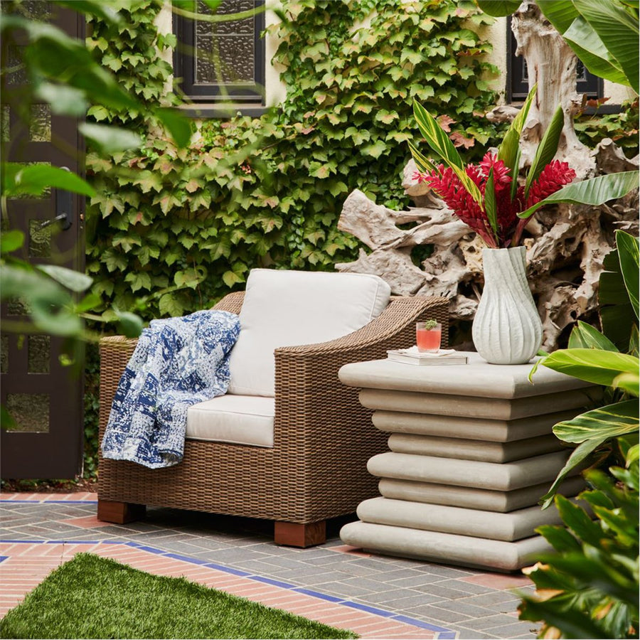Made Goods Marina Faux Wicker Outdoor Lounge Chair in Pagua Fabric