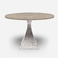 Made Goods Noor Round Metal Dining Table in Warm Gray Marble
