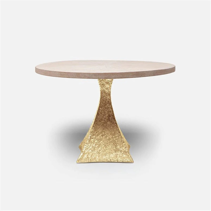 Made Goods Noor Round Textured  Metal Dining Table in White Cerused Oak