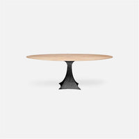 Made Goods Noor Oval Single Base Dining Table in White Cerused Oak
