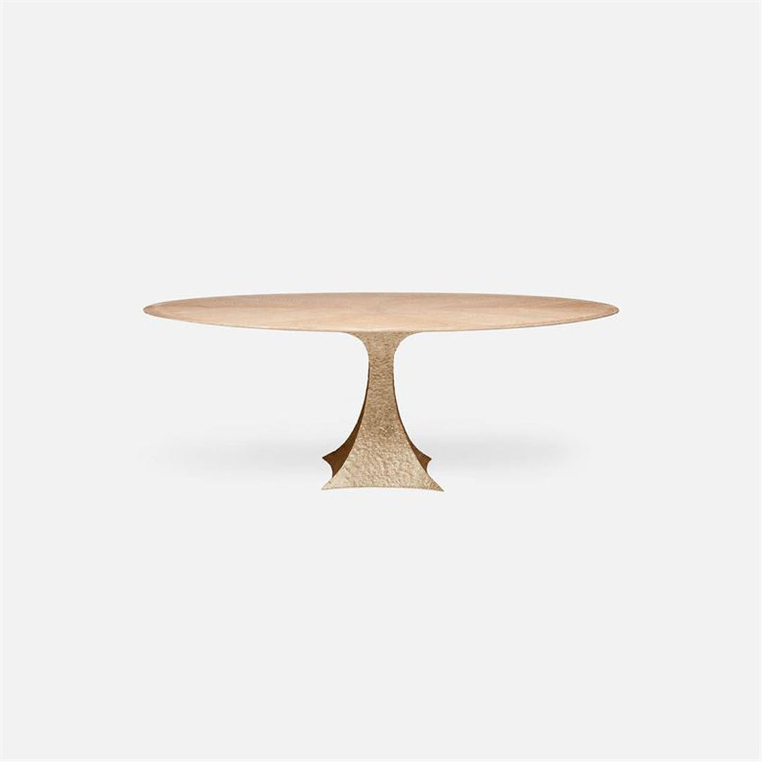 Made Goods Noor Oval Single Base Dining Table in White Cerused Oak