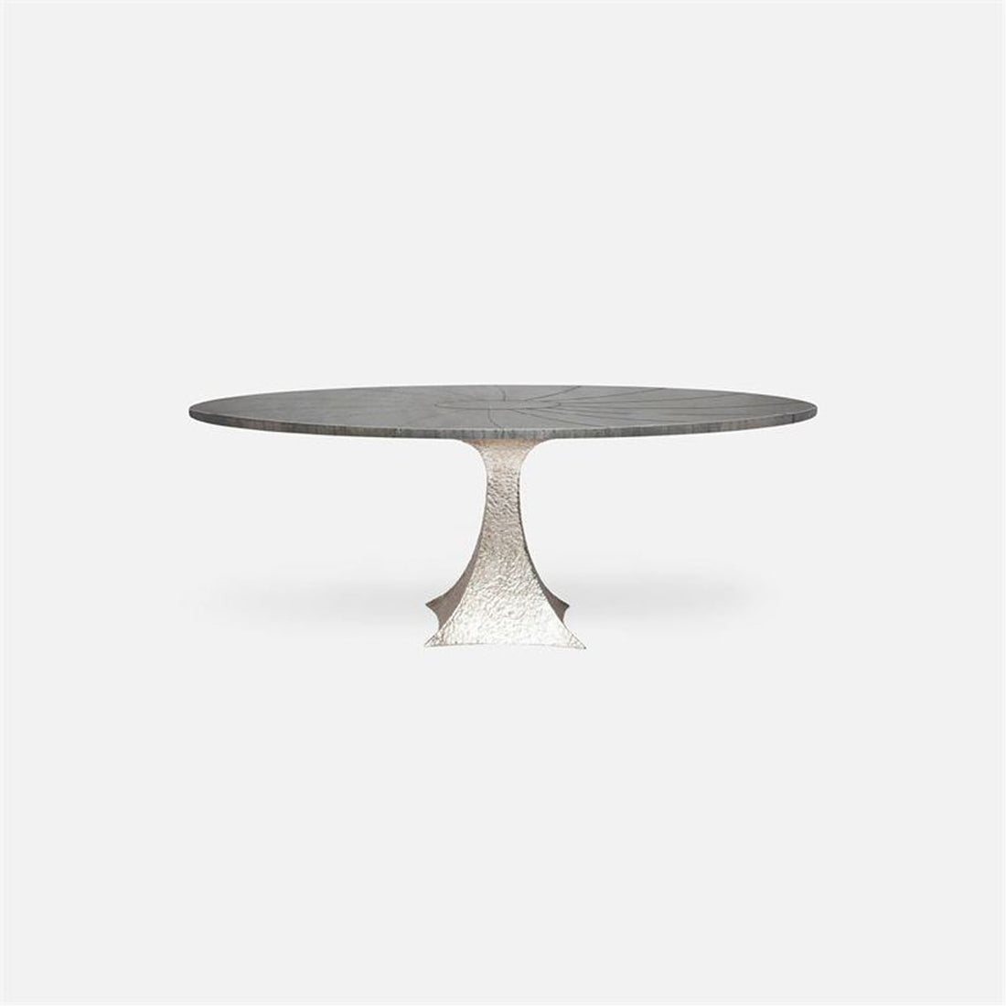 Made Goods Noor Oval Single Base Dining Table in Zinc Metal