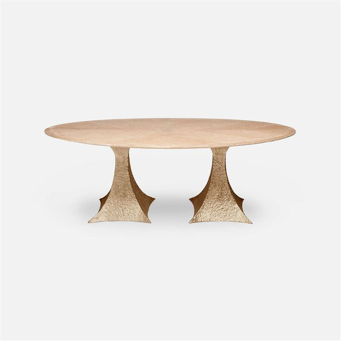 Made Goods Noor Oval Double Base Dining Table in White Cerused Oak