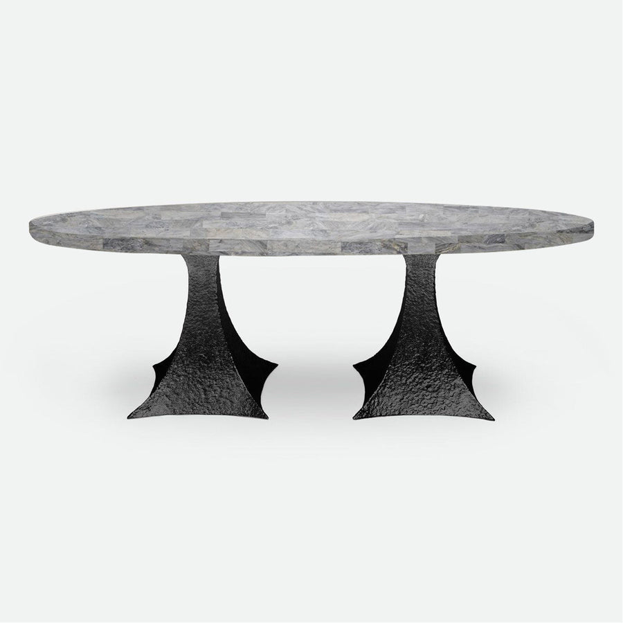 Made Goods Noor Oval Double Base Dining Table in Stone