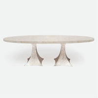 Made Goods Noor Oval Double Base Dining Table in Stone