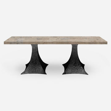 Made Goods Noor Rectangular Double Base Dining Table in Warm Gray Marble