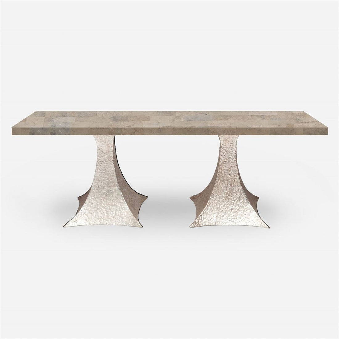 Made Goods Noor Rectangular Double Base Dining Table in Warm Gray Marble