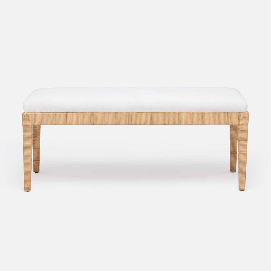 Made Goods Wren Upholstered Rattan Double Bench in Clyde Fabric