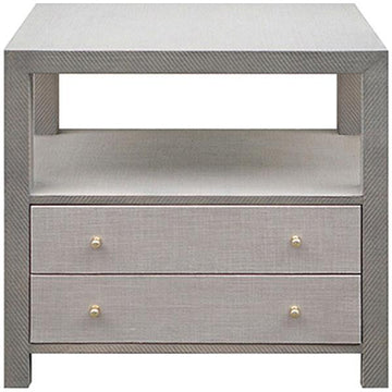 Worlds Away 2-Drawer Side Table in Grasscloth with Brass Hardware