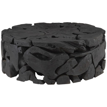 Phillips Collection Teak Chunk Round Black Coffee Table