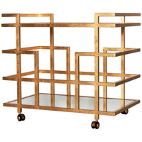 Worlds Away Gold Leaf Linear Bar Cart with Mirror Shelves