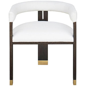 Worlds Away Modern Wooden Accent Chair with White Linen Upholstery