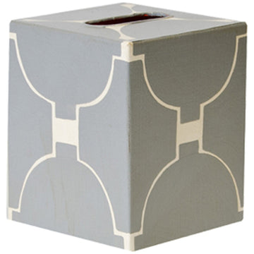 Worlds Away Tissue Box with Grey and Cream Geometric Design