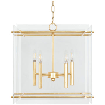 Worlds Away Acrylic Box Pendant with 4-Light Cluster in Gold Leaf
