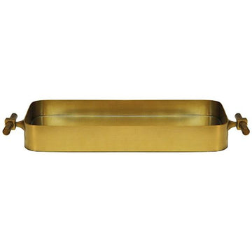 Worlds Away Small Rounded Edge Tray in Antique Brass and Inset Mirror