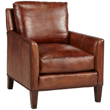Hickory White Leather Upholstered Carob Brown Arm Chair