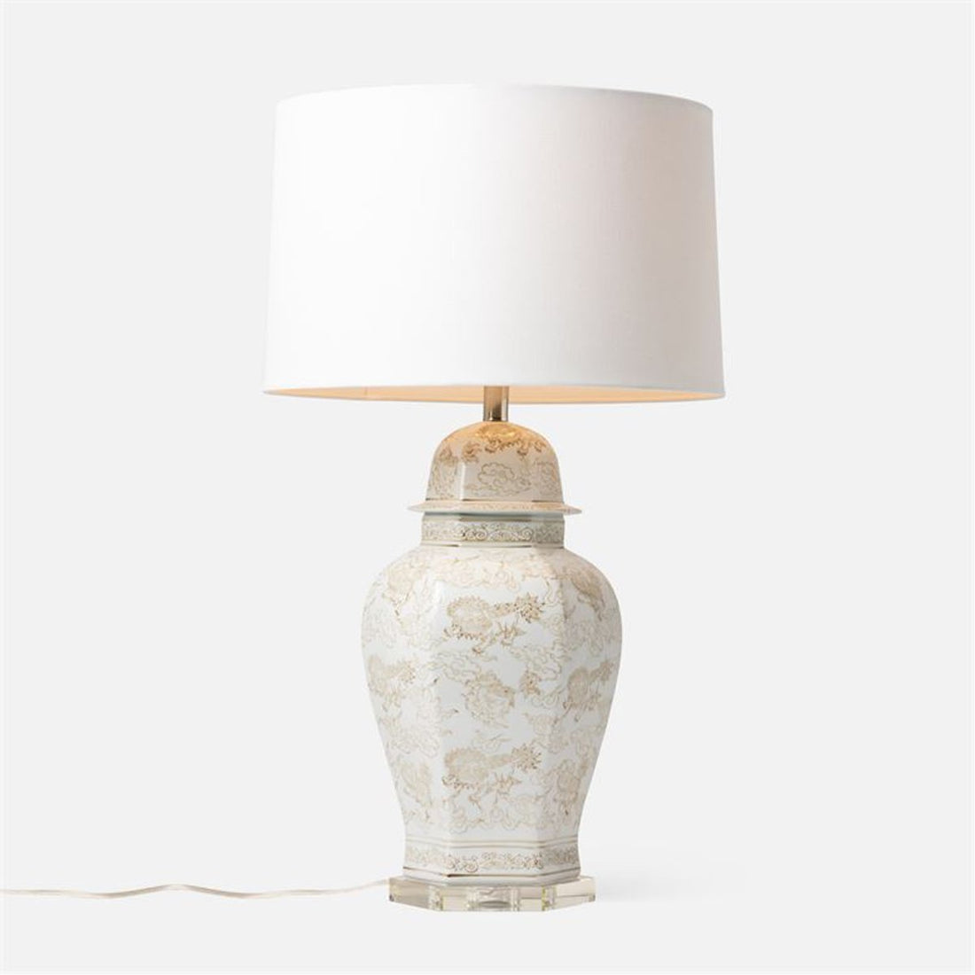 Made Goods Christina White and Beige Gloss Ceramic Table Lamp