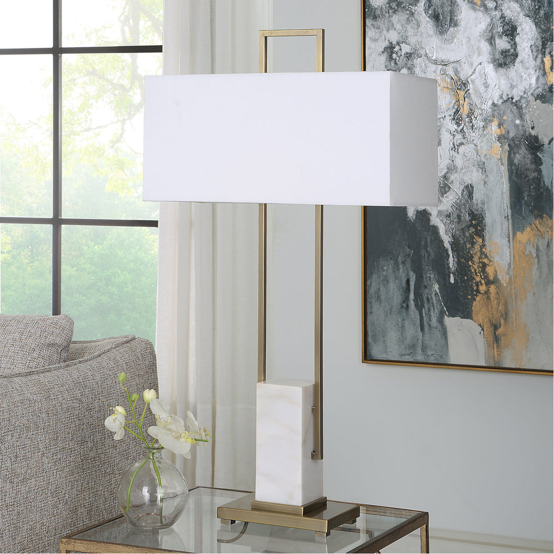 Uttermost Column White Marble Table Lamp