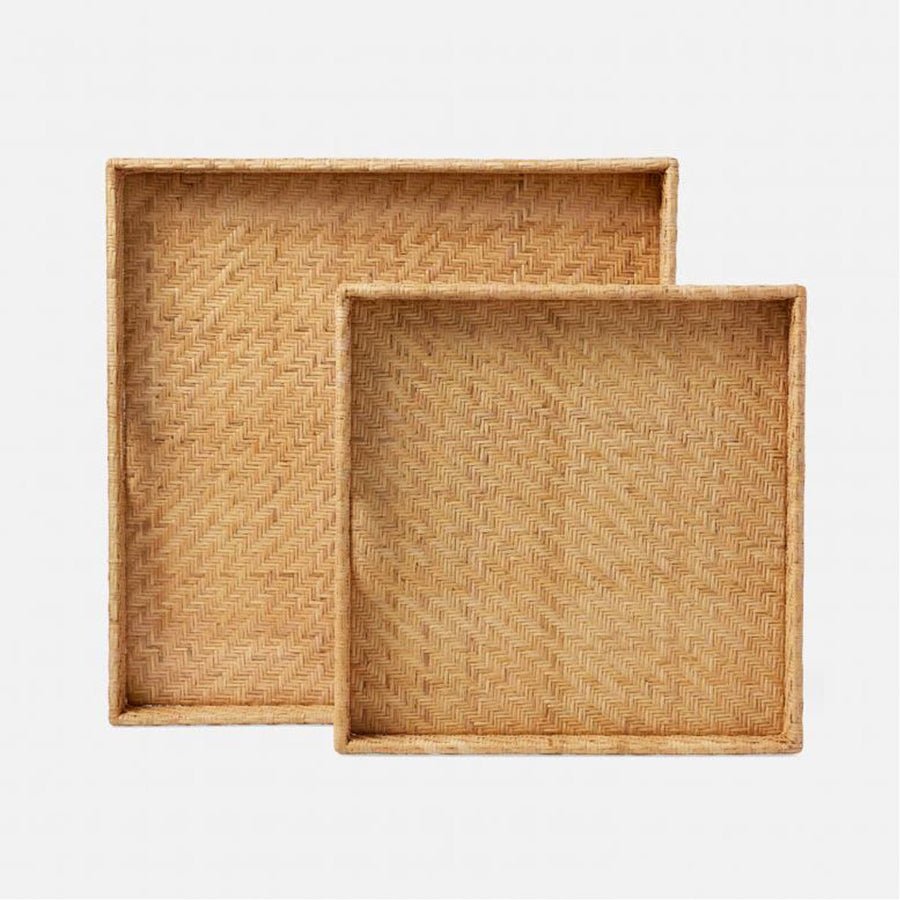 Made Goods Cadie Flat Rattan Square Trays, 2-Piece Set