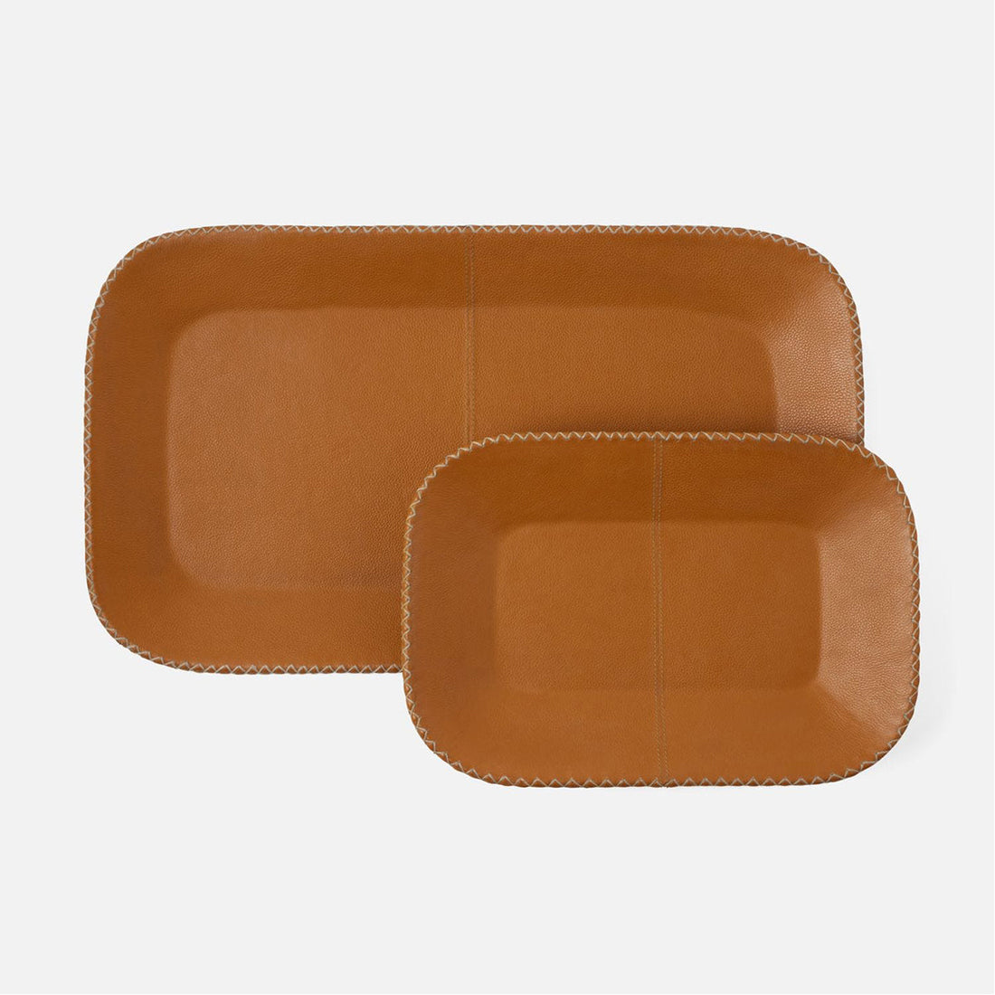 Made Goods Georgia Contrast Stitching Leather Tray, 2-Piece Set