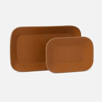 Made Goods Georgia Contrast Stitching Leather Tray, 2-Piece Set