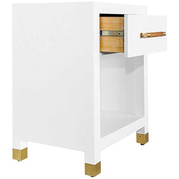 Worlds Away 1-Drawer Side Table in Matte White Lacquer