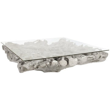 Phillips Collection Square Root Cast Coffee Table with Glass