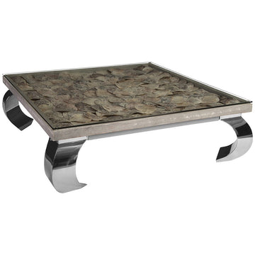 Phillips Collection Shell Coffee Table, Glass Top