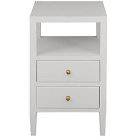 Worlds Away 2-Drawer Side Table in Coated White Linen