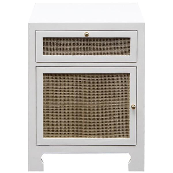 Worlds Away Cabinet with Cane Door Front in White Lacquer