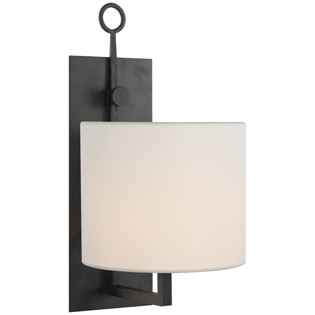 Visual Comfort Aspen Iron Wall Lamp in Black Rust with Linen Shade