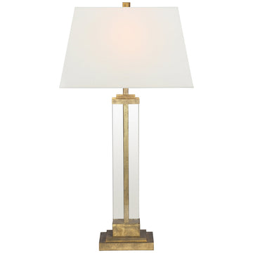 Visual Comfort Wright Table Lamp with Linen Shade and Glass