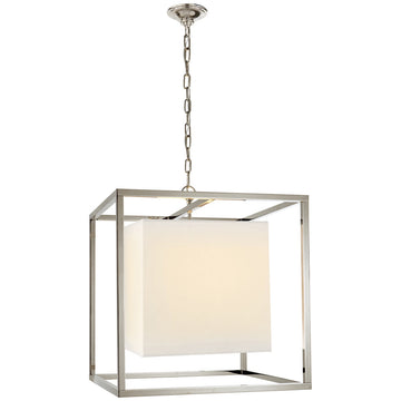 Visual Comfort Caged Medium Lantern with Linen Shade