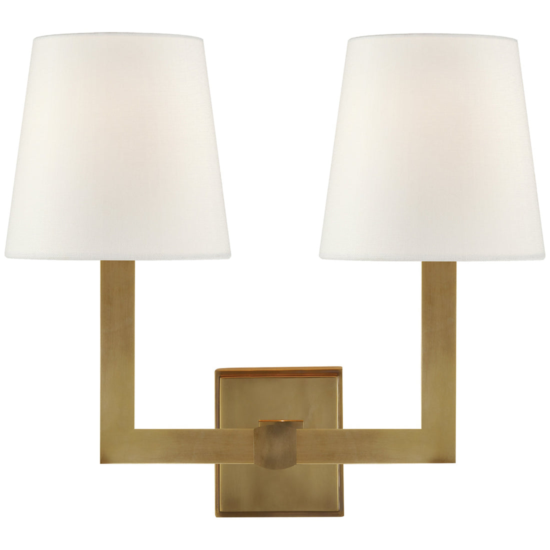 Visual Comfort Square Tube Double Sconce with Linen Shades