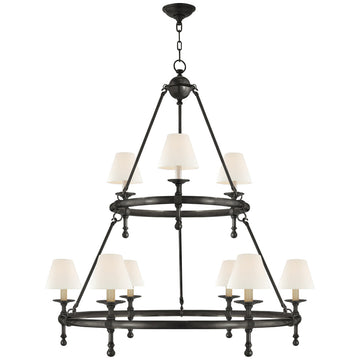 Visual Comfort Classic 2-Tier Ring Chandelier with Linen Shades