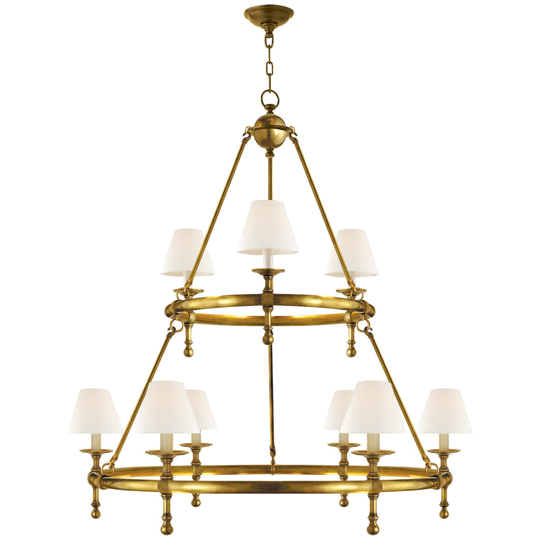 Visual Comfort Classic 2-Tier Ring Chandelier with Linen Shades