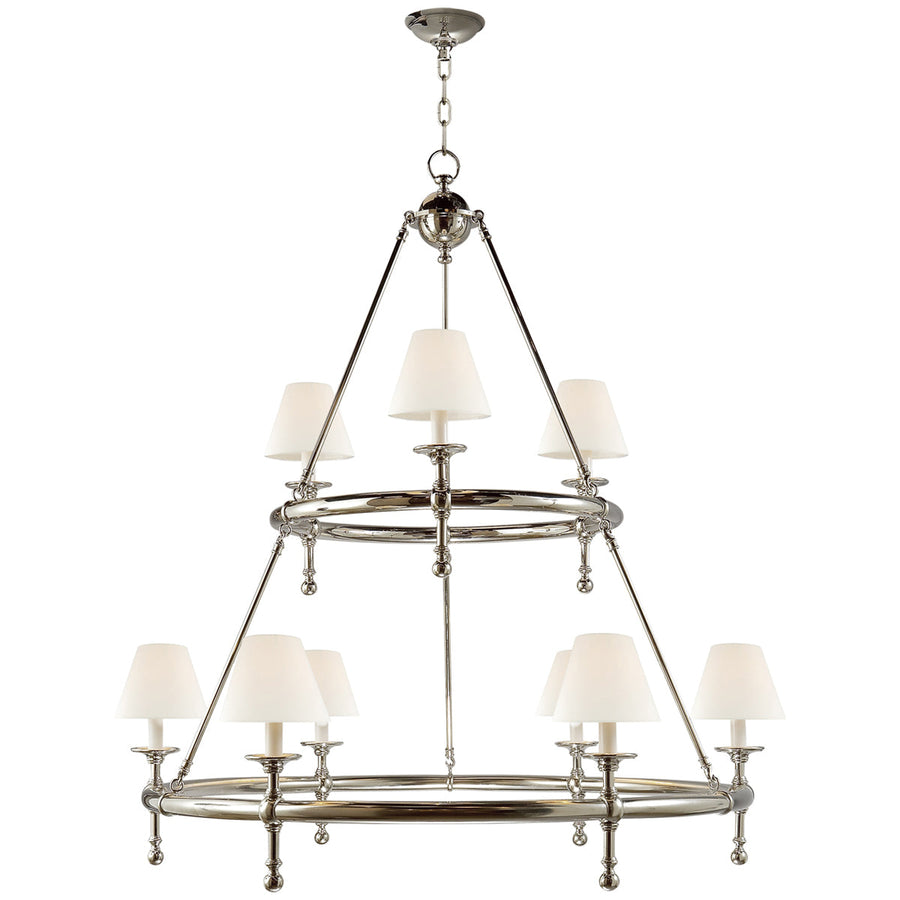 Visual Comfort Classic 2-Tier Ring Chandelier with Linen Shades