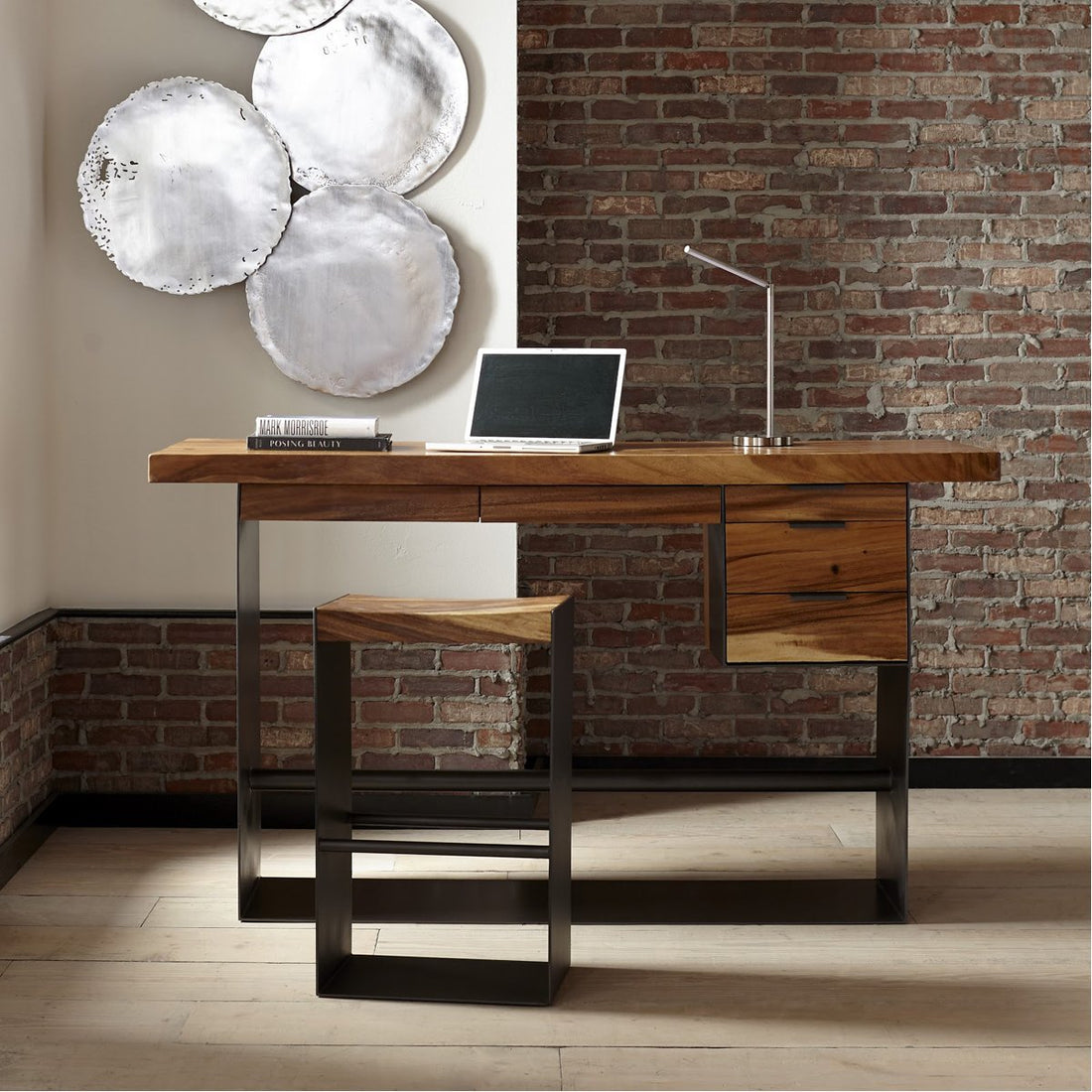 Phillips Collection Iron Frame Standing Desk with Drawers