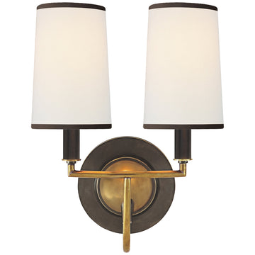 Visual Comfort Elkins Double Sconce with Linen Shade