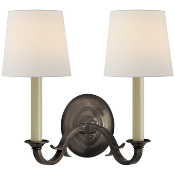 Visual Comfort Channing Double Sconce with Linen Shade